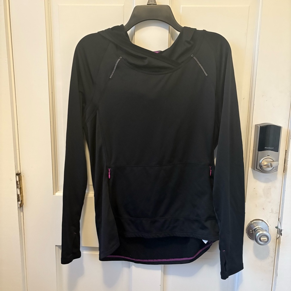 (3/$25) ATHLETA Quick Dry Lightweight Black/Purple Hoodie Sweatshirt Size L
